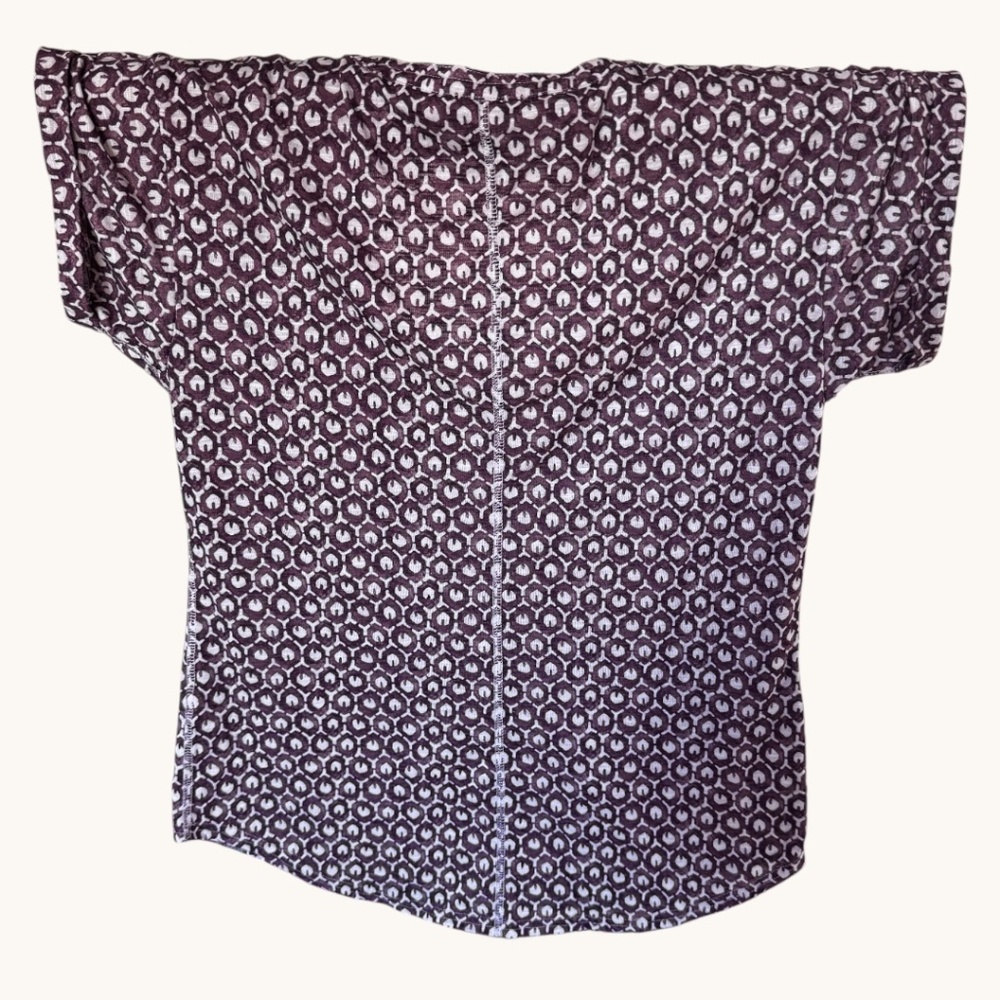 LL Bean Womens Small Purple Geometric Print Split Neck Short Sleeve Top 510118 - Picture 3 of 6